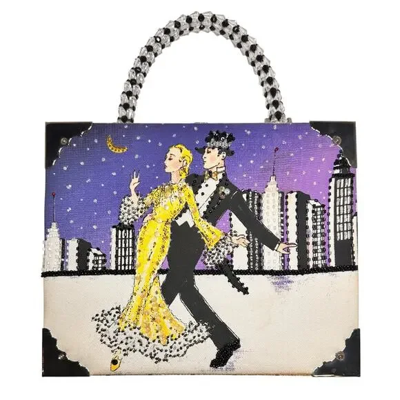 Vintage Imported Braciano Fine Cigars Beaded Box Case Purse Bag Night Skyline - Picture 1 of 16